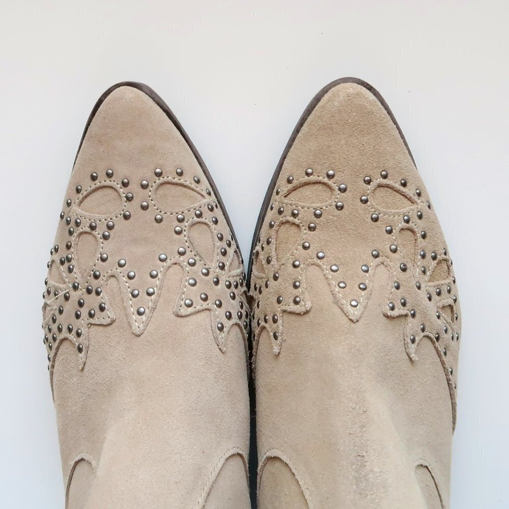 Matisse x Amuse Society Beige Suede Leather Studded Western Ankle Boots Booties - Picture 8 of 16